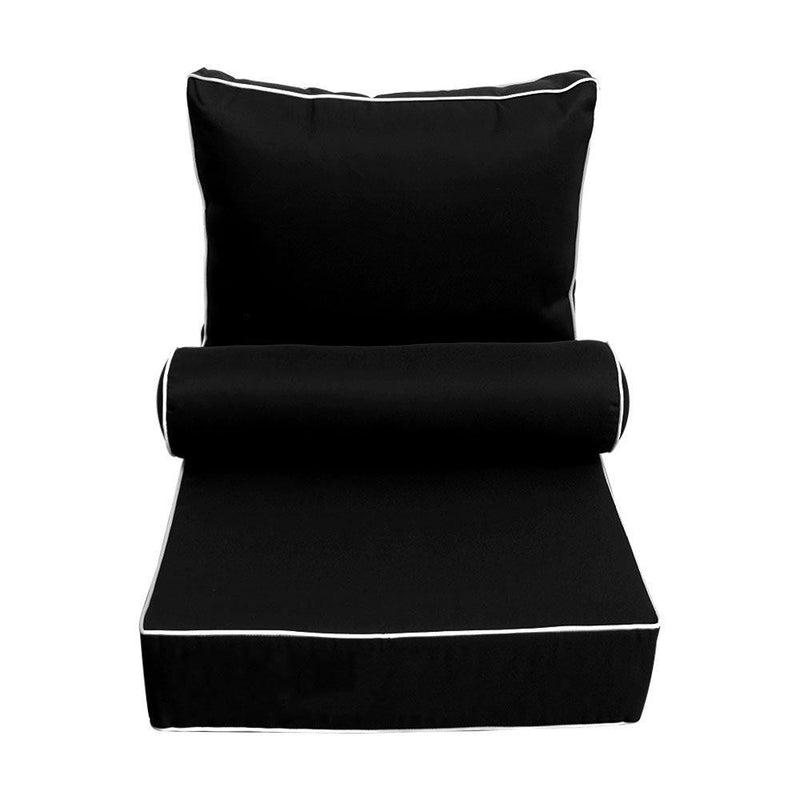 AD109 Contrast Pipe Trim Small 23x24x6 Outdoor Deep Seat Back Rest Bolster Cushion Insert Slip Cover Set