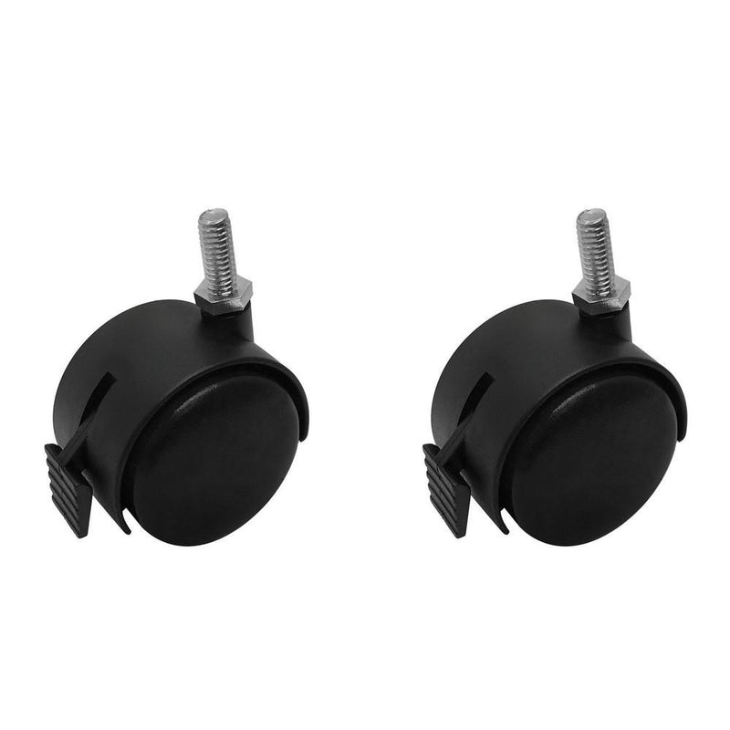 Black PVC Nylon Twin Swivel Casters Wheel w/ Brake 5/16" x 1"  Thread Size - Set 2 Pc