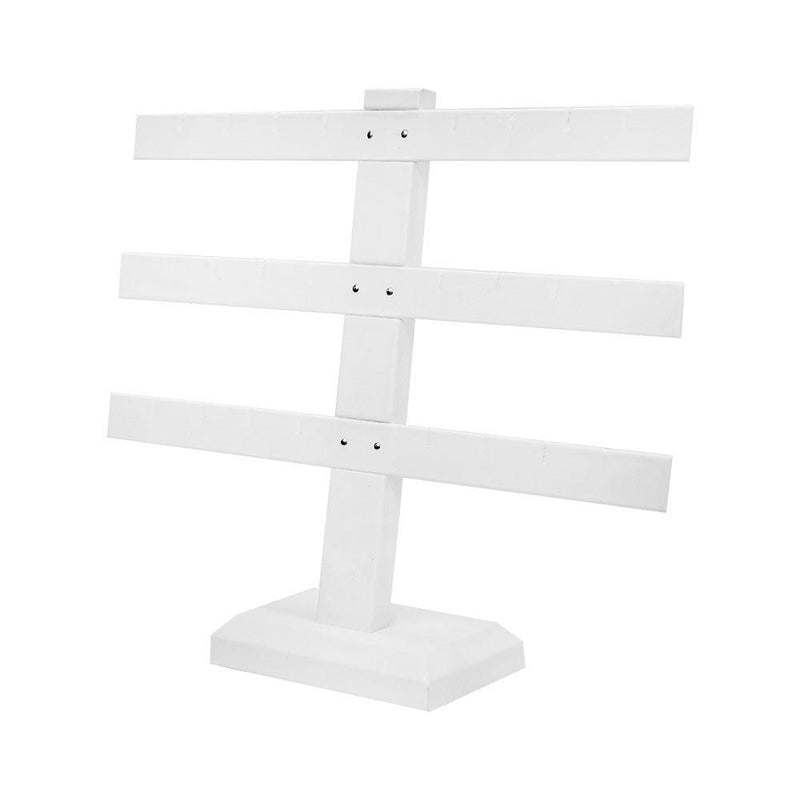 Display White Faux Leather 3 Bars Earring Jewelry Display Stand 10&