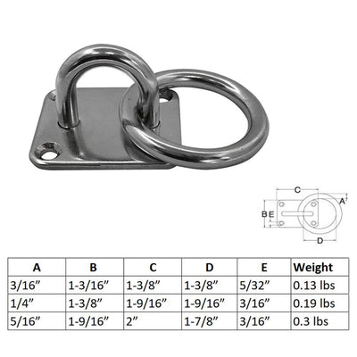 Marine hardware Square Pad Eye Plate With Ring  Set 4 PC 1/4" Welded Formed Boat Rigging