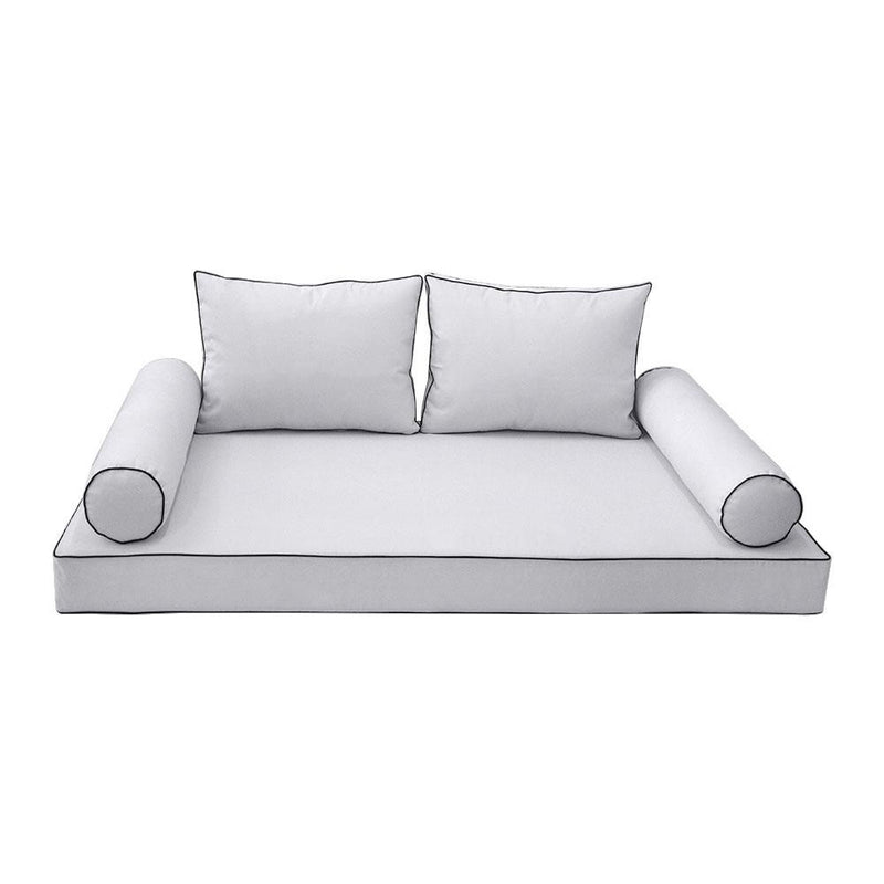 Model-1 AD105 Queen Size 5PC Contrast Pipe Outdoor Daybed Mattress Cushion Bolster Pillow Complete Set