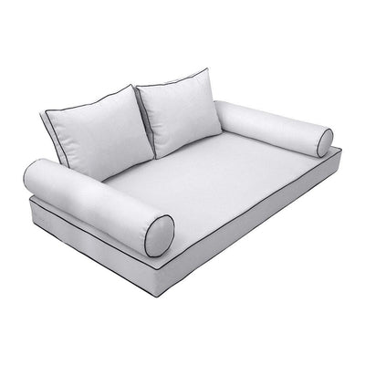 Model-1 AD105 Queen Size 5PC Contrast Pipe Outdoor Daybed Mattress Cushion Bolster Pillow Complete Set