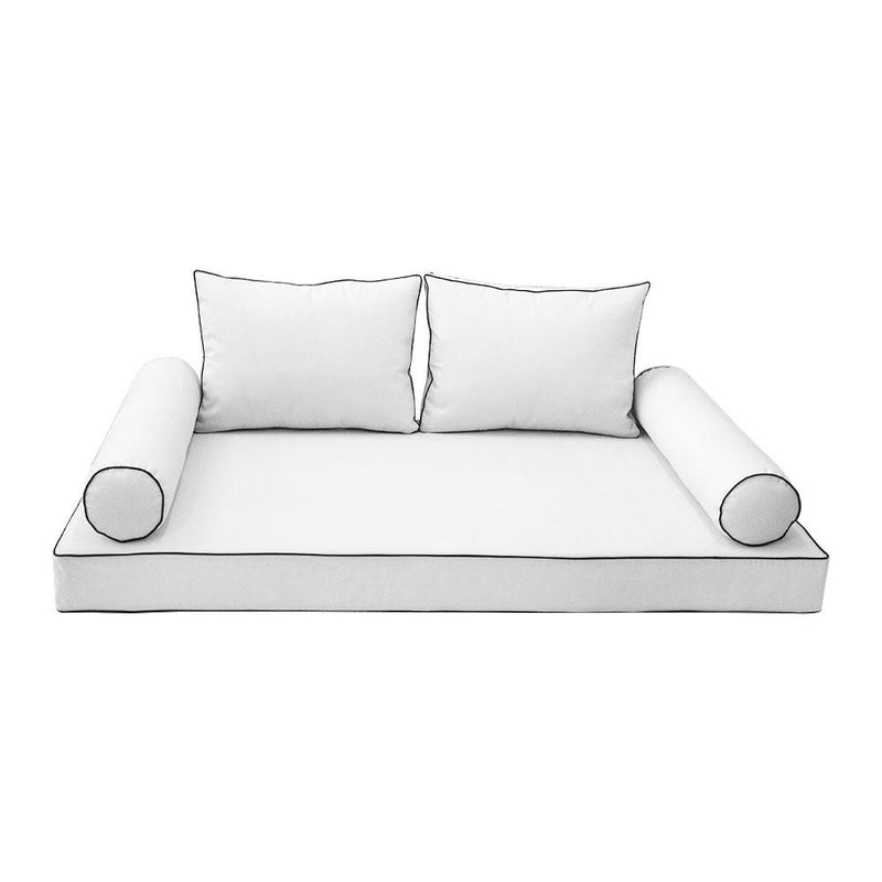 Model-1 AD106 Twin-XL Size 5PC Contrast Pipe Outdoor Daybed Mattress Cushion Bolster Pillow Complete Set