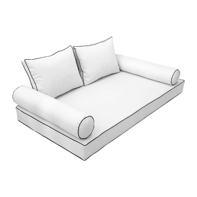 Model-1 AD106 Twin-XL Size 5PC Contrast Pipe Outdoor Daybed Mattress Cushion Bolster Pillow Complete Set