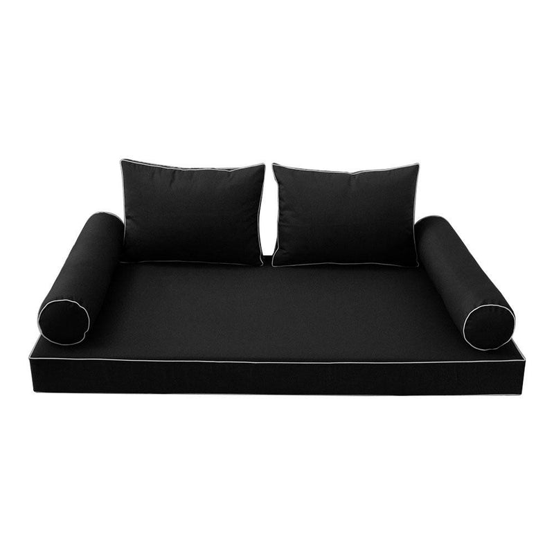 Model-1 AD109 Twin-XL Size 5PC Contrast Pipe Outdoor Daybed Mattress Cushion Bolster Pillow Complete Set