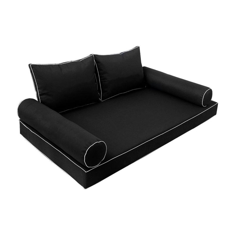 Model-1 AD109 Twin-XL Size 5PC Contrast Pipe Outdoor Daybed Mattress Cushion Bolster Pillow Complete Set