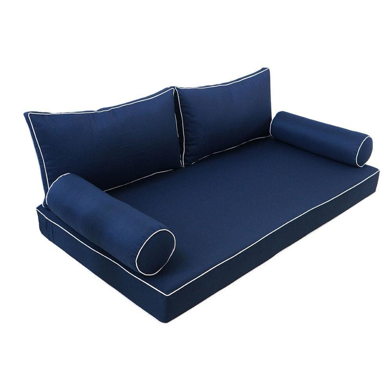 Model-2 AD101 Twin-XL Size 5PC Contrast Pipe Outdoor Daybed Mattress Cushion Bolster Pillow Complete Set