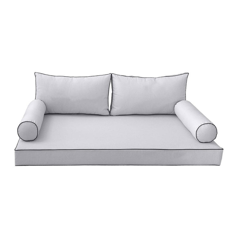 Model-2 AD105 Twin-XL Size 5PC Contrast Pipe Outdoor Daybed Mattress Cushion Bolster Pillow Complete Set