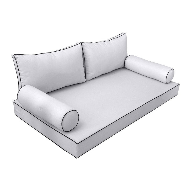 Model-2 AD105 Twin-XL Size 5PC Contrast Pipe Outdoor Daybed Mattress Cushion Bolster Pillow Complete Set