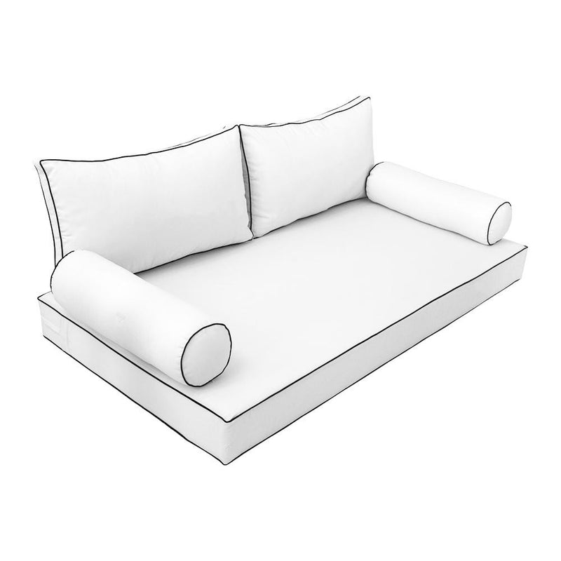 Model-2 AD106 Twin-XL Size 5PC Contrast Pipe Outdoor Daybed Mattress Cushion Bolster Pillow Complete Set