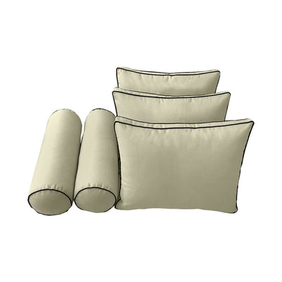 Model-3 - AD005 Queen Contrast Pipe Trim Bolster & Back Pillow Cushion Outdoor SLIP COVER ONLY