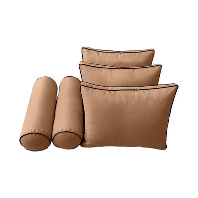 Model-3 - AD104 Queen Contrast Pipe Trim Bolster & Back Pillow Cushion Outdoor SLIP COVER ONLY