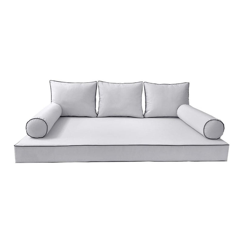 Model-3 AD105 Crib Size 6PC Contrast Pipe Outdoor Daybed Mattress Cushion Bolster Pillow Complete Set