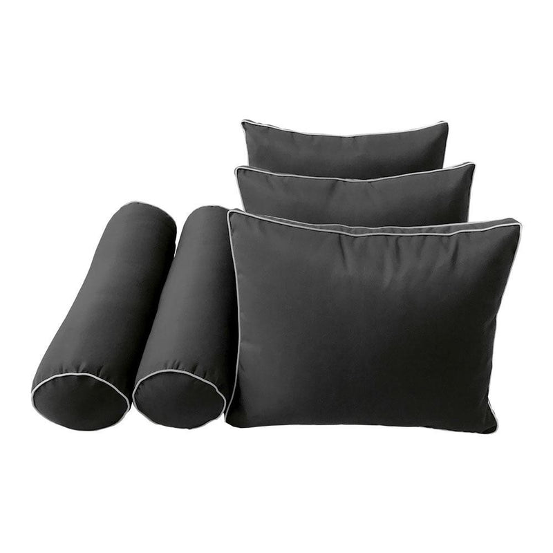 Model-3 AD003 Full Size 6PC Contrast Pipe Outdoor Daybed Mattress Cushion Bolster Pillow Complete Set