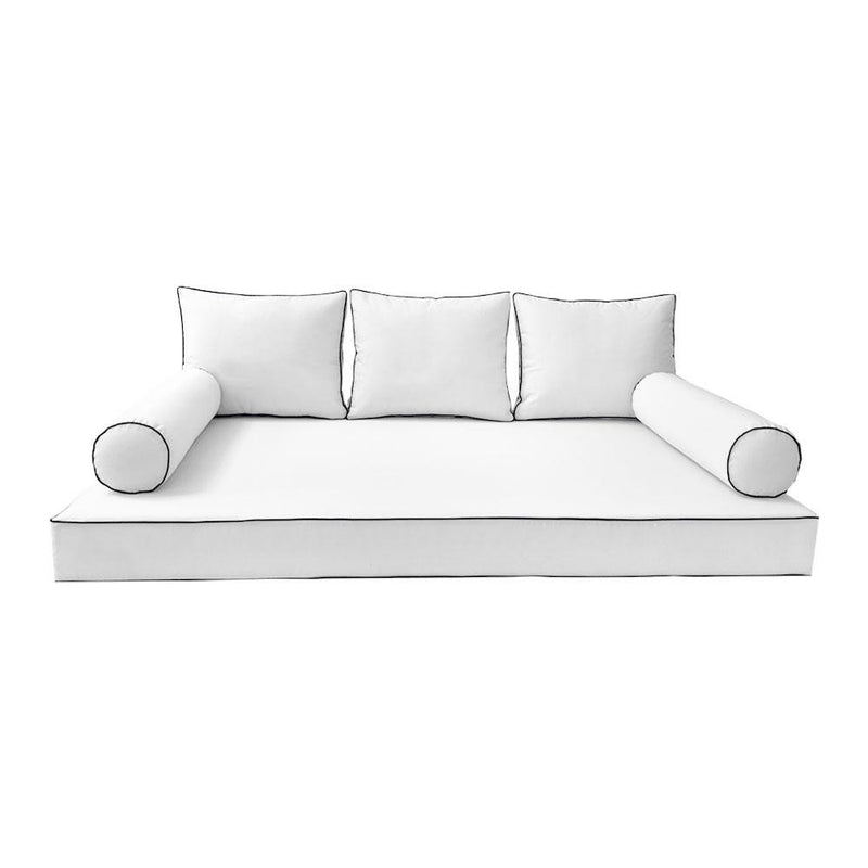 Model-3 AD106 Twin-XL Size 6PC Contrast Pipe Outdoor Daybed Mattress Cushion Bolster Pillow Complete Set