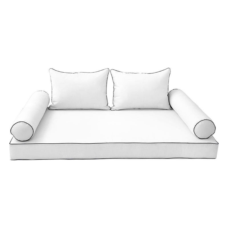 Model-4 AD106 Twin-XL Size 5PC Contrast Pipe Outdoor Daybed Mattress Cushion Bolster Pillow Complete Set