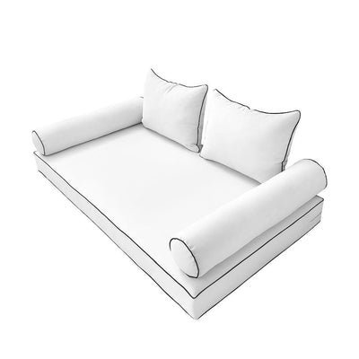 Model-4 AD106 Twin-XL Size 5PC Contrast Pipe Outdoor Daybed Mattress Cushion Bolster Pillow Complete Set