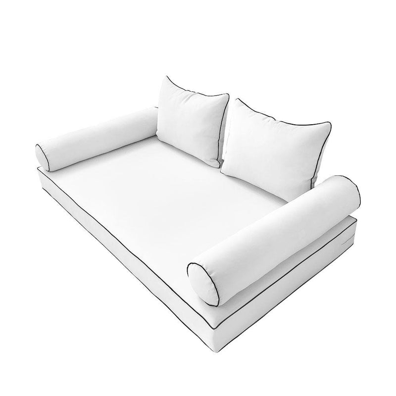 Model-4 AD106 Twin-XL Size 5PC Contrast Pipe Outdoor Daybed Mattress Cushion Bolster Pillow Complete Set