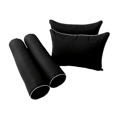 Model-4 - AD109 Queen Contrast Pipe Trim Bolster & Back Pillow Cushion Outdoor SLIP COVER ONLY