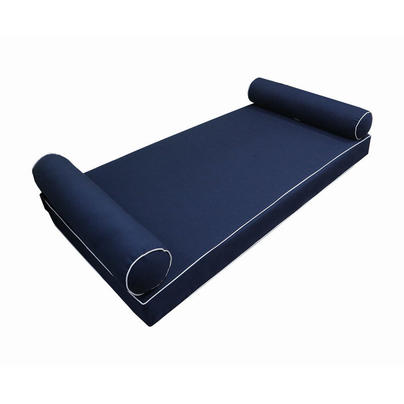 Model-5 AD101 Twin-XL Size 3PC Contrast Pipe Outdoor Daybed Mattress Cushion Bolster Pillow Complete Set