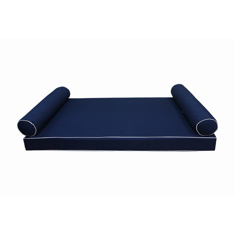 Model-5 AD101 Twin-XL Size 3PC Contrast Pipe Outdoor Daybed Mattress Cushion Bolster Pillow Complete Set