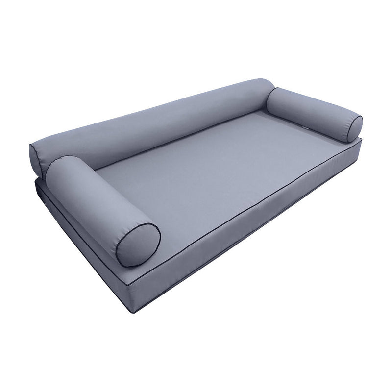 Model-6 AD001 Twin-XL Size 4PC Contrast Piped Outdoor Daybed Mattress Cushion Bolster Pillow Complete Set