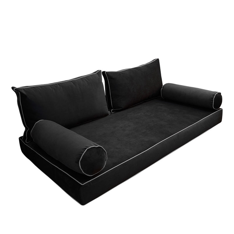 COVER ONLY Model V2 Twin Velvet Contrast Pipe Indoor Daybed Mattress Cushion AD350