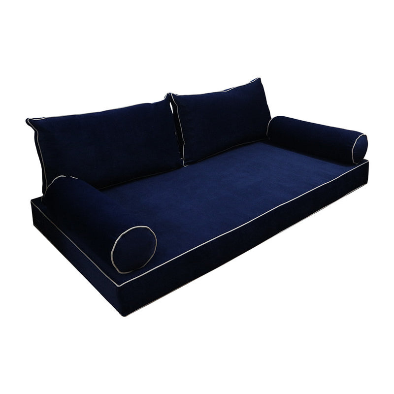 COVER ONLY Model V2 Twin Velvet Contrast Pipe Indoor Daybed Mattress Cushion AD373