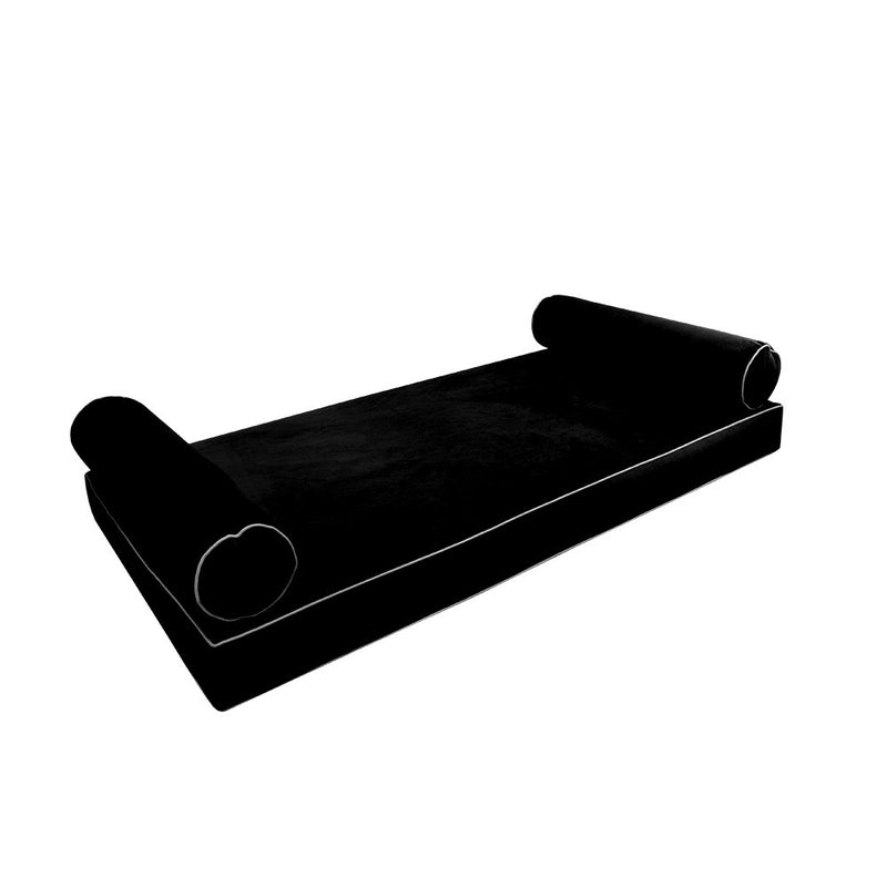 COVER ONLY Model V5 Twin Velvet Contrast Pipe Indoor Mattress Bolster Pillow AD374