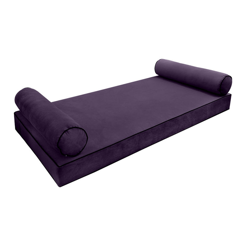 COVER ONLY Model V5 Twin-XL Velvet Contrast Pipe Indoor Mattress Bolster Pillow AD339