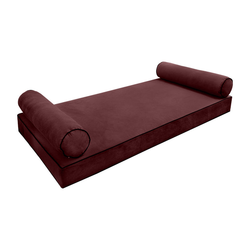 COVER ONLY Model V5 Twin-XL Velvet Contrast Pipe Indoor Mattress Bolster Pillow AD368