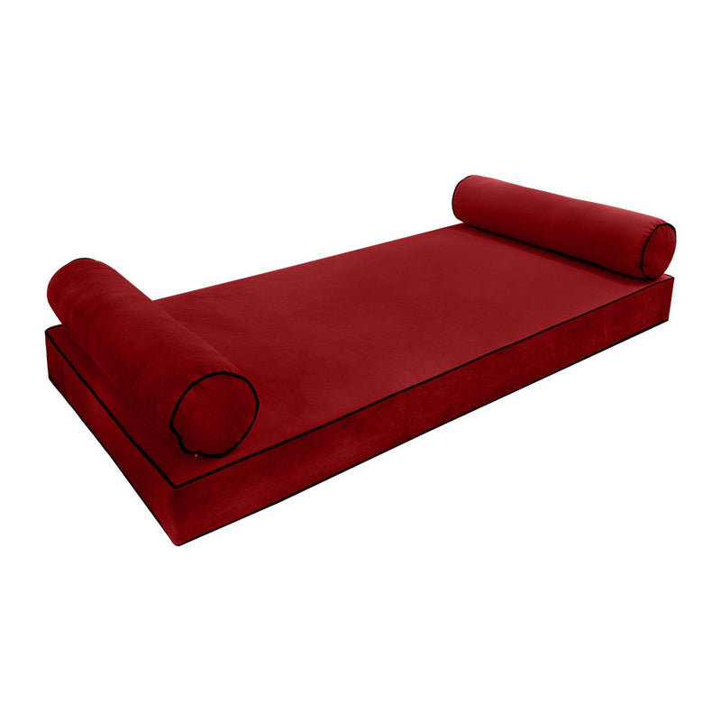 COVER ONLY Model V5 Twin-XL Velvet Contrast Pipe Indoor Mattress Bolster Pillow AD369