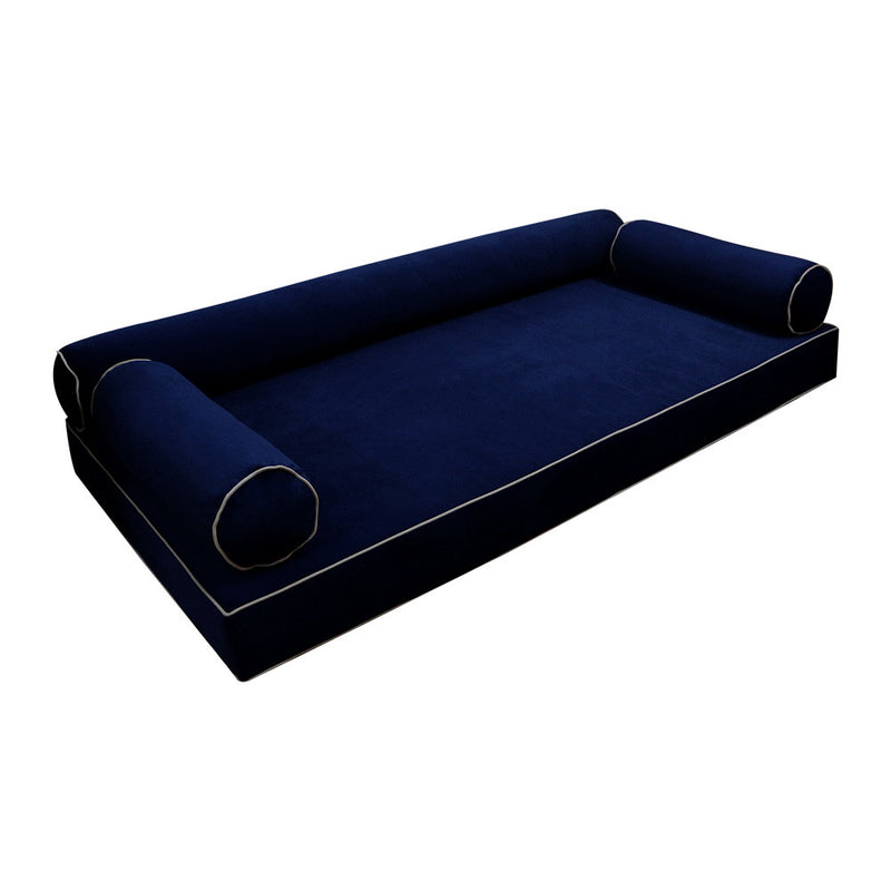 COVER ONLY Model V6 Twin Velvet Contrast Pipe Indoor Mattress Bolster Pillow AD373