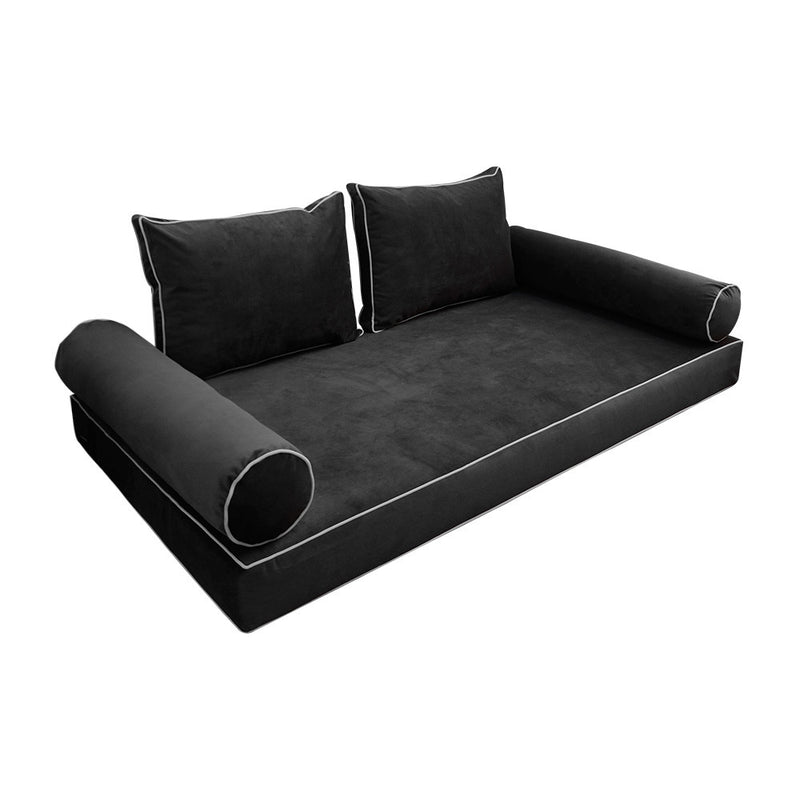 Model V1 Twin Velvet Contrast Indoor Daybed Mattress Cushion Complete Set AD350