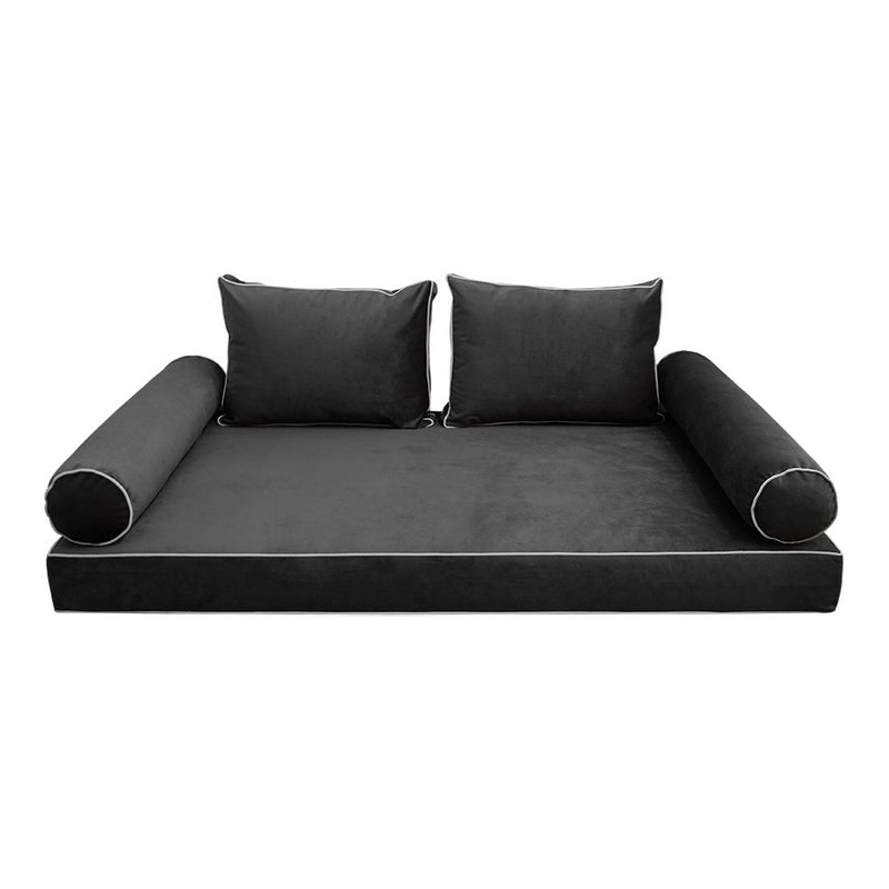 Model V1 Twin-XL Velvet Contrast Pipe Indoor Daybed Mattress Pillow Complete Set AD350