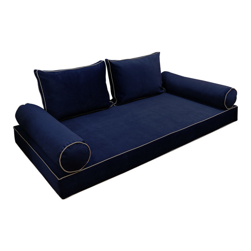 Model V1 Twin-XL Velvet Contrast Pipe Indoor Daybed Mattress Pillow Complete Set AD373