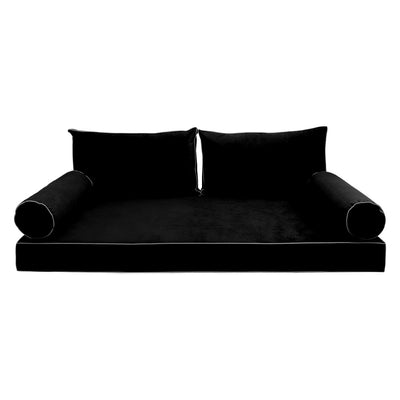 Model V2 Twin Velvet Contrast Pipe Indoor Daybed Mattress Pillow Complete Set AD374