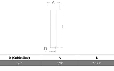 Black Oxide 1/8" T316 Stainless Steel Hand Swage Dome Plain Head For 1/8" Cable