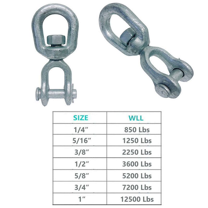 Galvanized JAW to EYE Boat Marine Swivels Mooring Jaw Eye Swivels