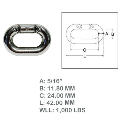 Stainless Steel 316 Chain Connecting Link Marine Grade Connector Chain Links