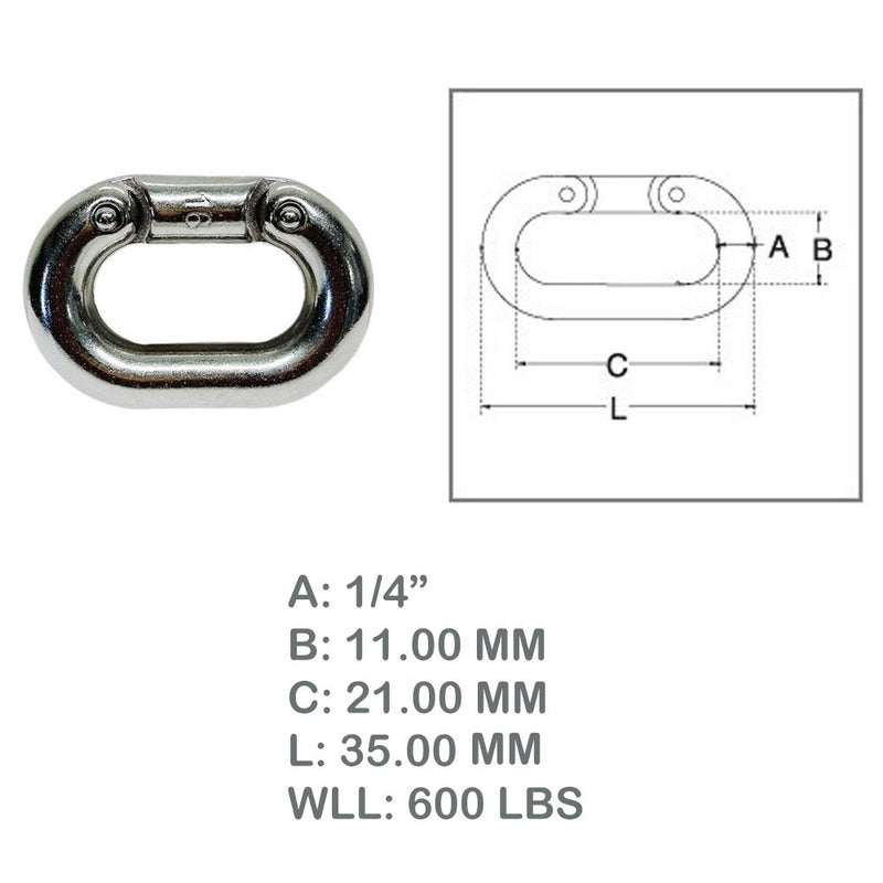 Stainless Steel 316 Chain Connecting Link Marine Grade Connector Chain Links