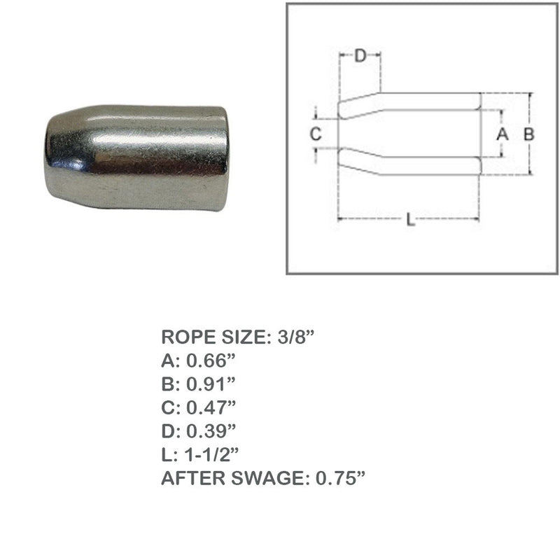 Flemish Eye Sleeves For Wire Rope Cable, Stainless Steel T316