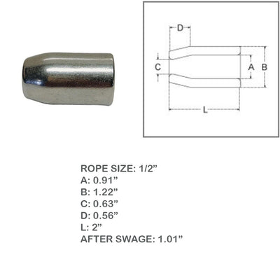 Flemish Eye Sleeves For Wire Rope Cable, Stainless Steel T316